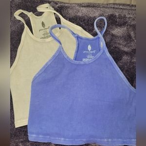 2 Free People Happiness Runs Crop - Size l/xl /  Stone Eagle & Violet Quartz